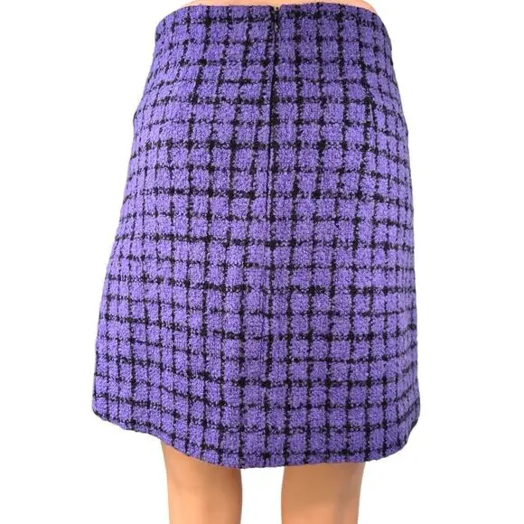 Sandro Clarinette Purple Checkered Plaid Tweed Straight Pencil Mini Skirt Sz 36 - Picture 5 of 8